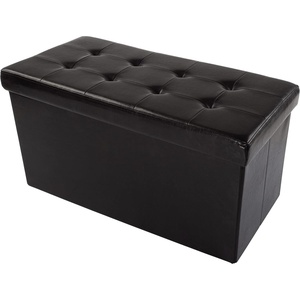 image:imageStorage Ottoman  30Inch Folding Faux Leather Footrest Linen Chest or Bench with Removable Bin for Living Room or Bedroom by HomeComplete Black
