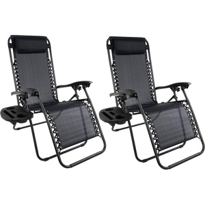 image:imageZero Gravity Chairs  Set of 2 Outdoor Chairs with Side Tables with 2 Cupholders Phone and Tablet Holder and Chair Pillow by Lavish Home Black