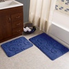 image:imageBathroom Rug Set of 2  Memory Foam Bath Mats with Embossed Coral Fleece Top  NonSlip Absorbent Rugs for Shower or Laundry by Lavish Home Navy