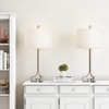 image:imageLavish Home Greek Key Table LampsSet of 2 Modern Lights with LED BulbsAntique Silver with Ivory Shades for Bedroom Living Room or Office