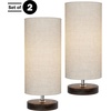 image:imageLavish Home Small Table Lamp Set with Wood Base  Set of 2 Modern Cylinder Lights with LED Bulb IncludeDecor Living Room Bedroom or Home Office
