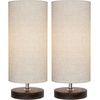 image:imageLavish Home Small Table Lamp Set with Wood Base  Set of 2 Modern Cylinder Lights with LED Bulb IncludeDecor Living Room Bedroom or Home Office