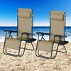 image:imageLavish Home Zero Gravity Chairs  Set of 2 Outdoor Chairs with Side Tables with 2 Cupholders Phone and Tablet Holder and Chair Pillow Beige