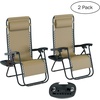 image:imageLavish Home Zero Gravity Chairs  Set of 2 Outdoor Chairs with Side Tables with 2 Cupholders Phone and Tablet Holder and Chair Pillow Beige
