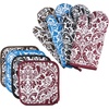 image:imageOven Mitt And Pot Holder Set Quilted And Flame And Heat Resistant By Lavish Home BlueBlack