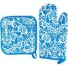 image:imageOven Mitt And Pot Holder Set Quilted And Flame And Heat Resistant By Lavish Home BlueBlue