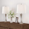 image:imageTable Lamps  Set of 2 MidCentury Modern Lights with Metal Flared Trumpet Base  Includes Energy Efficient LED Light Bulbs by Lavish Home Silver