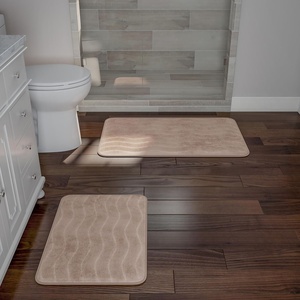 image:image2 Piece Bathroom Rug Set  32x20 Inch and 23x17 Inch Memory Foam Bath Mats with Textured Wave Print for Stylish Bathroom Decor  Bath Rugs Non Slip Washable Bathmats by Lavish Home BlackTaupe