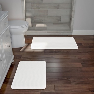 image:image2 Piece Bathroom Rug Set  32x20 Inch and 23x17 Inch Memory Foam Bath Mats with Textured Wave Print for Stylish Bathroom Decor  Bath Rugs Non Slip Washable Bathmats by Lavish Home BlackWhite