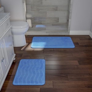 image:image2 Piece Bathroom Rug Set  32x20 Inch and 23x17 Inch Memory Foam Bath Mats with Textured Wave Print for Stylish Bathroom Decor  Bath Rugs Non Slip Washable Bathmats by Lavish Home BlackBlue