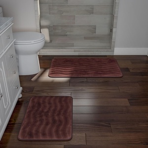 image:image2 Piece Bathroom Rug Set  32x20 Inch and 23x17 Inch Memory Foam Bath Mats with Textured Wave Print for Stylish Bathroom Decor  Bath Rugs Non Slip Washable Bathmats by Lavish Home BlackChocolate