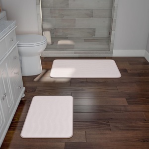 image:image2 Piece Bathroom Rug Set  32x20 Inch and 23x17 Inch Memory Foam Bath Mats with Textured Wave Print for Stylish Bathroom Decor  Bath Rugs Non Slip Washable Bathmats by Lavish Home BlackIvory