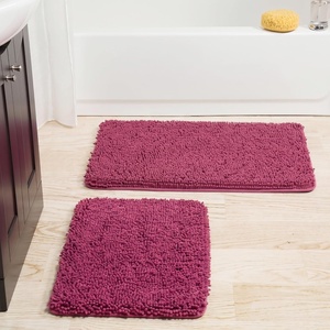image:image2 Piece Bathroom Rug Set  32x21 Inch and 24x17 Inch Memory Foam Bath Mats with Chenille Shag Top for Stylish Bathroom Decor  Machine Washable Bath Rugs Set of 2 by Lavish Home Pink