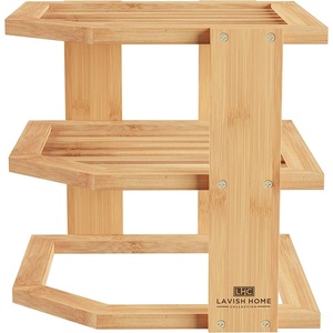 image:image3Tier Bamboo Corner Shelf for Kitchen or Bathroom Cabinet Countertop Cupboard Storage and Organizer Natural Wood Space Saving Rack by Lavish Home