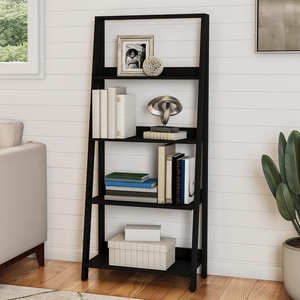 image:image4Tier Ladder Bookshelf  Freestanding Shelved Bookcase with Leaning Look for Living Room Bathroom and Kitchen Storage by Lavish Home Black