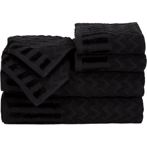 image:image6Piece Cotton Deluxe Plush Bath Towel Set  Chevron Patterned Plush Sculpted Spa Luxury Decorative Body Hand and Face Towels by Lavish Home Black