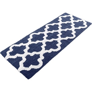 image:imageBathroom Rug  24 x 60 Inch Long Non Slip Bath Mat with Trellis Pattern  Extra Soft Absorbent Cotton Bath Mat  Machine Washable Bathroom Rugs Runner for Shower Tub or Vanity by Lavish Home BrownNavy