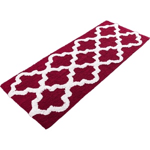 image:imageBathroom Rug  24 x 60 Inch Long Non Slip Bath Mat with Trellis Pattern  Extra Soft Absorbent Cotton Bath Mat  Machine Washable Bathroom Rugs Runner for Shower Tub or Vanity by Lavish Home BrownBurgundy