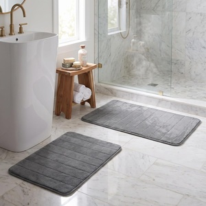 image:imageBathroom Rug Set  2Piece Memory Foam Bath Mats with Microfiber Top  NonSlip Absorbent Rugs for Shower Laundry or Kitchen by Lavish Home Gray