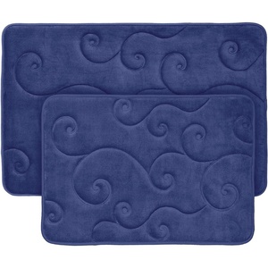 image:imageBathroom Rug Set of 2  Memory Foam Bath Mats with Embossed Coral Fleece Top  NonSlip Absorbent Rugs for Shower or Laundry by Lavish Home Navy