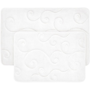 image:imageBathroom Rug Set of 2  Memory Foam Bath Mats with Embossed Coral Fleece Top  NonSlip Absorbent Rugs for Shower or Laundry by Lavish Home White