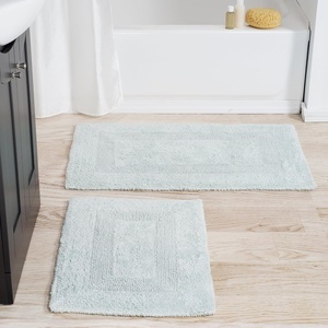 image:imageBathroom Rugs  2  Piece Cotton Bathroom Mat Set  Machine Washable Bath Mats for Washroom Kitchen or Laundry Room by Lavish Home BrickSeafoam