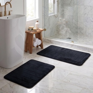 image:imageBathroom Rugs  2Piece Memory Foam Bath Mats with Microfiber Top  NonSlip Absorbent Rugs for Shower Laundry or Kitchen by Lavish Home Black