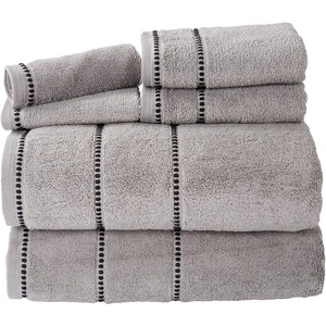 image:imageBedford Home Quick Dry 100 Cotton Zero Twist Towel Set Hotel amp Spa Quality Soft Lightweight Highly Absorbent Towels and Washcloths for Bathroom Shower Ideal for Everyday Use  6 Piece SilverSilver and Black