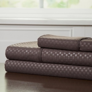 image:imageBrushed Microfiber Sheet Set 3 Piece Embossed Checkered Bed Linens Deep Pocket Fitted amp Flat Sheets Plus A Pillowcase by Lavish Home Twin BlueBrown
