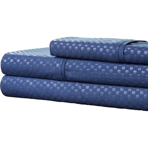 image:imageBrushed Microfiber Sheet Set 3 Piece Embossed Checkered Bed Linens Deep Pocket Fitted amp Flat Sheets Plus A Pillowcase by Lavish Home Twin BlueNavy