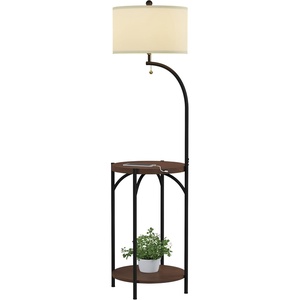 image:imageFloor Lamp with End Table  Modern Rustic Side Shelves with USB Charging Port LED Light Bulb and DrumShaped Shade  Standing Lights by Lavish Home with Bulb