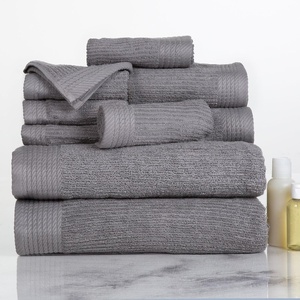 image:imageLavish Home 10PC Bathroom Towels Set  525GSM 100 Cotton Bathroom Essentials with 2 Bath Towels 2 Hand Cloths 4 Wash Cloths and 2 Fingertip Fabric for Shower Gym Spa and Dorm NavySilver