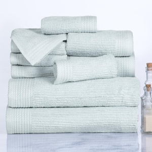 image:imageLavish Home 10PC Bathroom Towels Set  525GSM 100 Cotton Bathroom Essentials with 2 Bath Towels 2 Hand Cloths 4 Wash Cloths and 2 Fingertip Fabric for Shower Gym Spa and Dorm NavySeafoam
