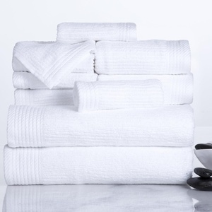 image:imageLavish Home 10PC Bathroom Towels Set  525GSM 100 Cotton Bathroom Essentials with 2 Bath Towels 2 Hand Cloths 4 Wash Cloths and 2 Fingertip Fabric for Shower Gym Spa and Dorm NavyWhite