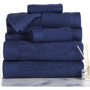 image:imageLavish Home 10PC Bathroom Towels Set  525GSM 100 Cotton Bathroom Essentials with 2 Bath Towels 2 Hand Cloths 4 Wash Cloths and 2 Fingertip Fabric for Shower Gym Spa and Dorm NavyNavy