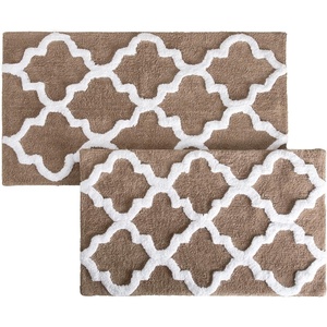 image:imageLavish Home 2 Piece Bathroom Rug Set  41x245 Inch and 34x21 Inch 100 Cotton Bath Mats with Textured Trellis Print for Elegant Bathroom Decor  Bath Rugs Non Slip Washable Bathmats Navy BlueTaupe
