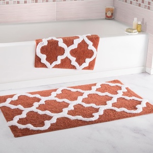 image:imageLavish Home 2 Piece Bathroom Rug Set  41x245 Inch and 34x21 Inch 100 Cotton Bath Mats with Textured Trellis Print for Elegant Bathroom Decor  Bath Rugs Non Slip Washable Bathmats Navy BlueBrick