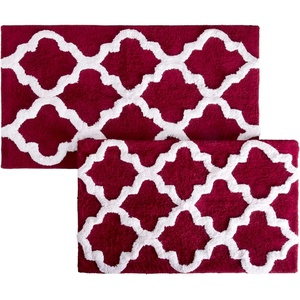 image:imageLavish Home 2 Piece Bathroom Rug Set  41x245 Inch and 34x21 Inch 100 Cotton Bath Mats with Textured Trellis Print for Elegant Bathroom Decor  Bath Rugs Non Slip Washable Bathmats Navy BlueBurgundy