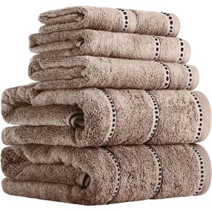 image:imageLavish Home 6 Piece Bathroom Towels Set  525GSM 100 Cotton Bathroom Essentials  2 Bath Sheets 2 Hand Towels and 2 Wash Cloths for Bath Shower Gym Spa and Dorm Room EggplantTaupe and Black