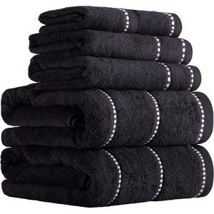 image:imageLavish Home 6 Piece Bathroom Towels Set  525GSM 100 Cotton Bathroom Essentials  2 Bath Sheets 2 Hand Towels and 2 Wash Cloths for Bath Shower Gym Spa and Dorm Room EggplantBlack and White