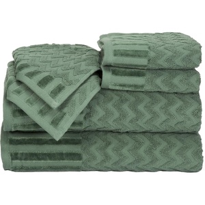 image:imageLavish Home 6Piece Cotton Deluxe Plush Bath Towel Set  Chevron Pattern Plush Sculpted Spa Luxury Decorative Body Hand and Face Towels Green