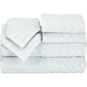 image:imageLavish Home 6Piece Cotton Deluxe Plush Bath Towel Set  Chevron Pattern Plush Sculpted Spa Luxury Decorative Body Hand and Face Towels Seafoam 27x54x025