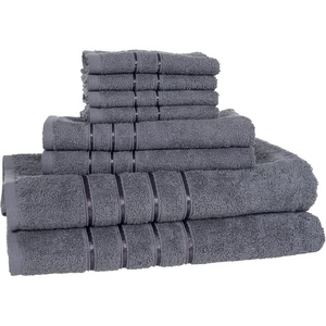 image:imageLavish Home 8 Piece 100 Cotton Plush Bath Towel Set  SilverSilver