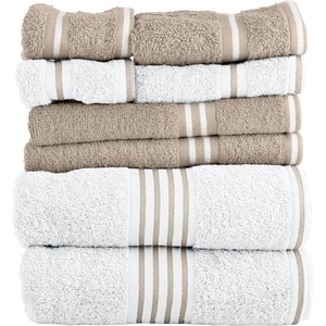 image:imageLavish Home Bathroom Towels Set Bathroom Essentials Eggplant Set of 8White  Taupe