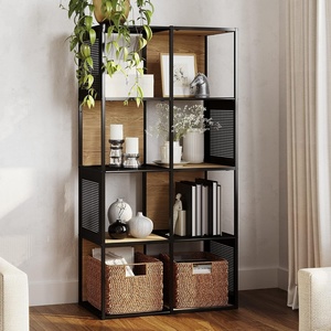 image:imageLavish Home Cube Storage Organizer  IndustrialStyle Wood and Metal Shelving Unit  Freestanding Bookshelf for The Home or Office Oak and Black