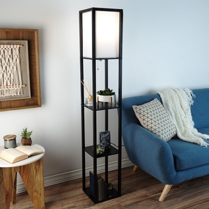 image:imageLavish Home Floor Lamp  Etagere Style Standing Light with 3 Tiers of Storage Shelving for Accent Dcor Organization  Display Shelf Lighting BrownBlack