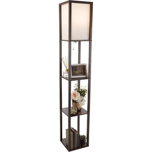 image:imageLavish Home Floor LampEtagere Style Tall Standing with Shade LED Light Bulb Included3 Tiers Storage Shelving for Accent Decor Organization Brown