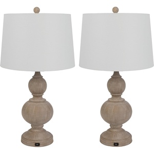 image:imageLavish Home Set of 2 Table Lamps  Lamps with USB Charging Ports and LED Bulbs Included  for Living Room Office or Bedroom Decor Whitewash