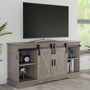 image:imageLavish Home TV Stand  65Inch Entertainment Center with Media Console Shelves Cable Management and Sliding XStyle Barn Doors Gray Woodgrain