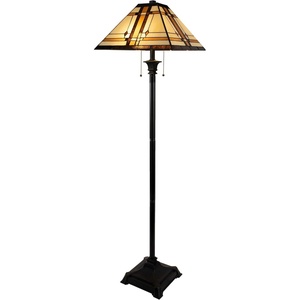 image:imageLavish Home Tiffany Style Floor Lamp  Mission Design Standing Light with Art Glass Lampshade and 2 LED Bulbs  Vintage Look Accent Decor
